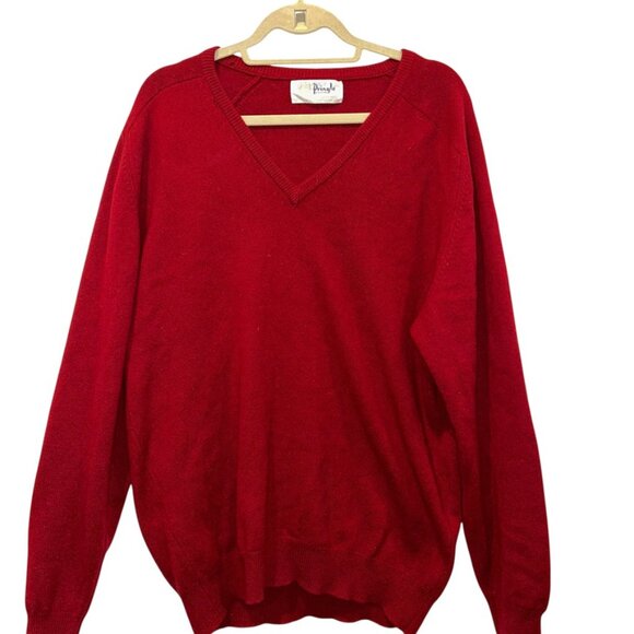Pringle Scotland Scottish CHRISTMAS Red Cashmere v-neck sweater 44 L - Picture 1 of 4